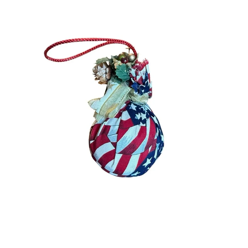 Vintage Handcrafted Patriotic Christmas Ornament  Quilted Folk Art USA